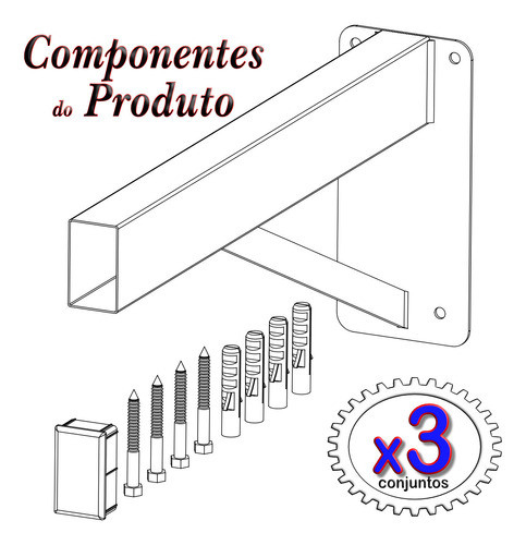 03 Suportes Pia Branco Granito Parafusar Grapa Robusto 50 Cm 1