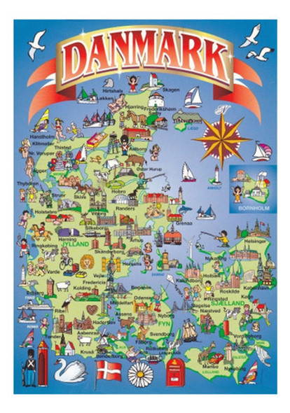 Mapa De Dinamarca Turístico - Europa - Lámina 45x30 Cm. 0