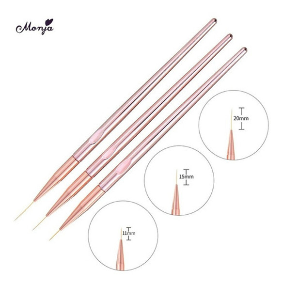 Set De 3 Pinceles Liners Para Decoración De Uñas Nail Art 0
