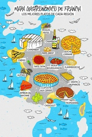 Mapa Gastronómico De Francia - Comidas - Lámina 45x30 Cm. 1