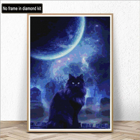 Pintura Con Diamantes 5d Gato Luna Noche 40x50cm 1