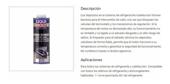 Liqui Moly Aditivo Limpia Radiador Profesional Premium 1