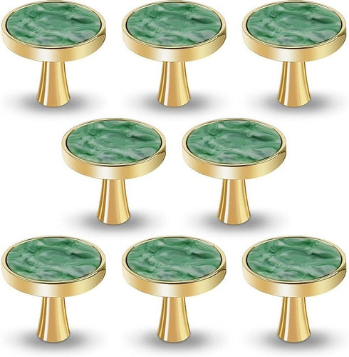 8 Tiradores Ruiao Circulares Verdes Y Dorados 32x26mm 0