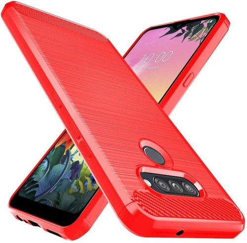 Funda Resistente Estilo Fibra De Carbono LG K50s Rojo 0