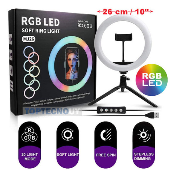 Aro Led Anillo De 26cm Selfie Rgb Con Control Y Tripode 1