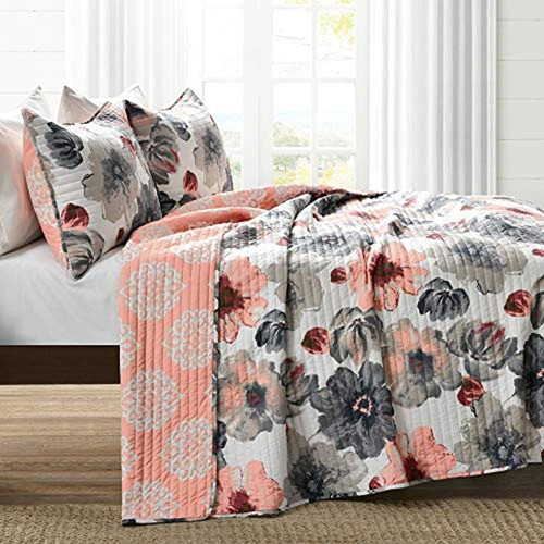 Lush Decor Leah Quilt Floral 3 Piezas Reversible, King, Cora 1