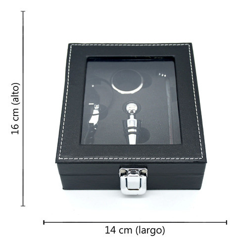 Set Para Vino 4 Accesorios, Estuche Cuero Con Visor - 11390 1