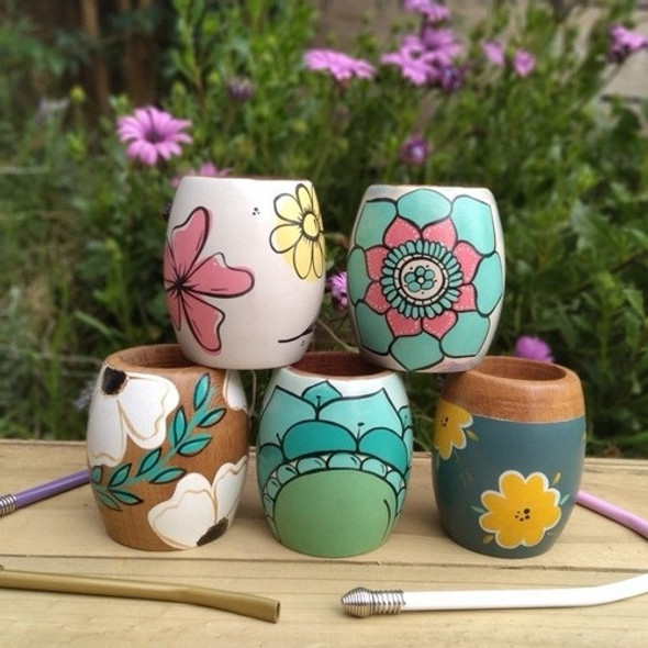 Mates De Algarrobo Pintados A Mano. 1