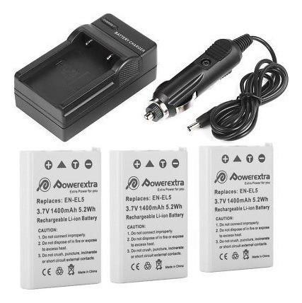 3 X Batería De 1400mah En-el5 + Cargador Para Nikon Coolpix 1