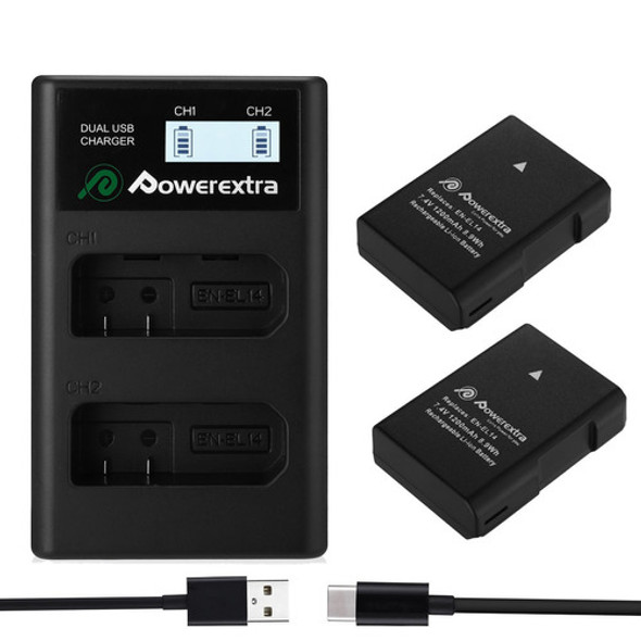 2 X Batería En El14a + Usb Lcd Cargador Para Nikon D5500 D53 0