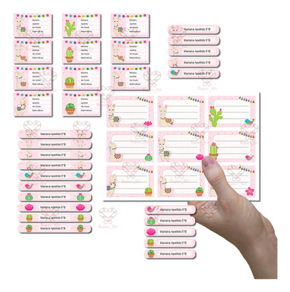 Kit Imprimible Etiquetas Escolares Llamas Y Cactus Editable 0