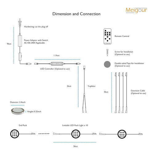 Meigour Cableado Debajo Del Kit De Luces Del Gabinete, Luz D 1