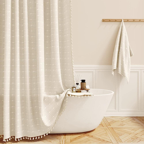 ~? Bttn Boho Farmhouse Cortina De Ducha - Lino Rustic Heavy 0