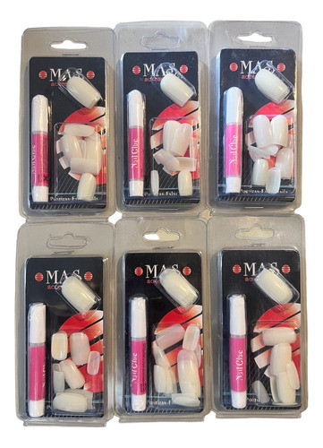 Pack X6 Uñas Postizas + Pegamento 24 U. Importadas Nail Tips 0
