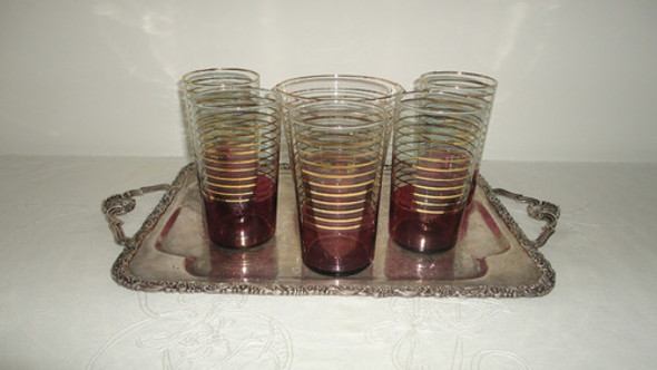 Juego De Vasos Antiguo Con Hielera Diseño Bandas Miralo 0