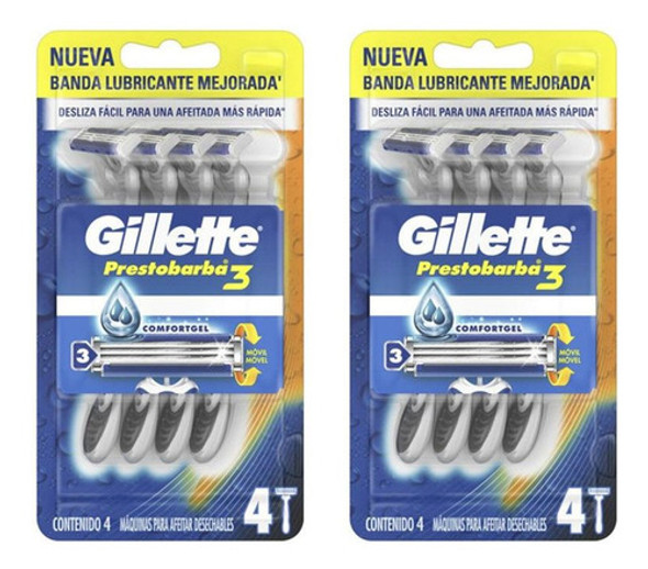 Packx2máquina De Afeitar Desechable 4u Gillette Prestobarba3 0