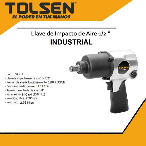 Llave Impacto Neumática 1/2 Tolsen 73301 Industrial 1