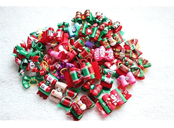 Yagopet 50 Unidspack Dog Hair Bows Bandas De Goma Diseños D 0