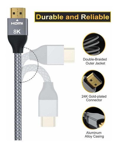 2 Cables Hdmi 2.1 8k 5mt Hdcp 2.3 Basesailor 1