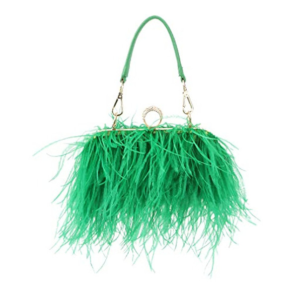Cartera De Mano Clutch De Fiesta Plumas Fluffy Verdes 0