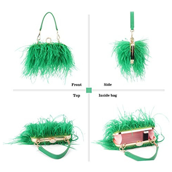Cartera De Mano Clutch De Fiesta Plumas Fluffy Verdes 1