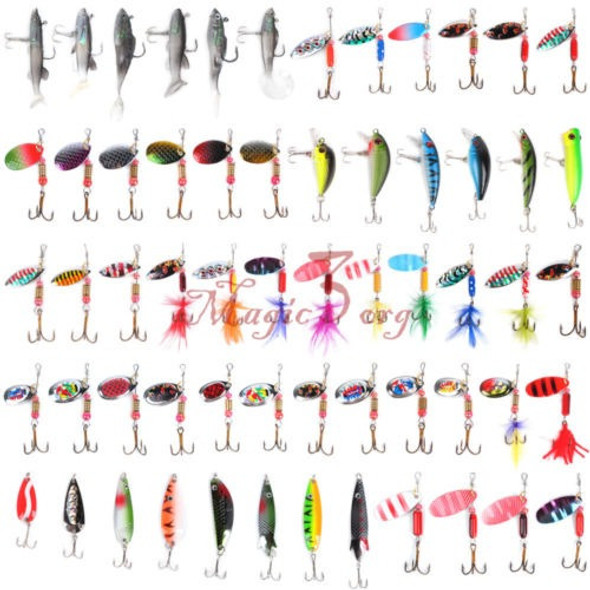 60pcs Señuelos De Pesca Señuelos Cuchara Crankbait Kit Duro 0