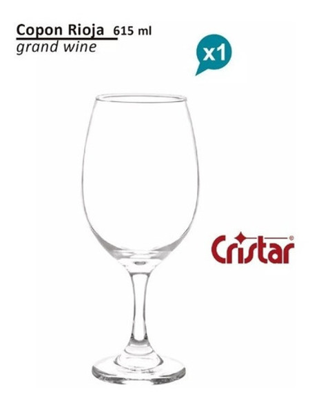 Copa Vino X6 Copon Vidrio Rioja 615 Ml Cristar Casa Valente 1