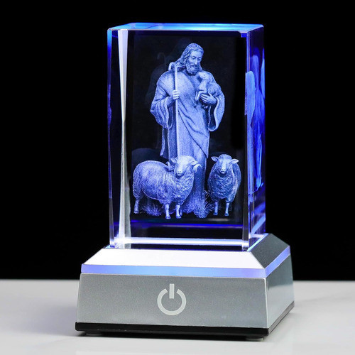 Estatua De Jesús Cristal 3d Con Base De Luz Para Regalos 1