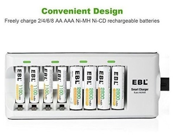 Ebl Smart 8 Bay Aa Aaa Nimh Nicd Cargador De Bateria Recarga 1