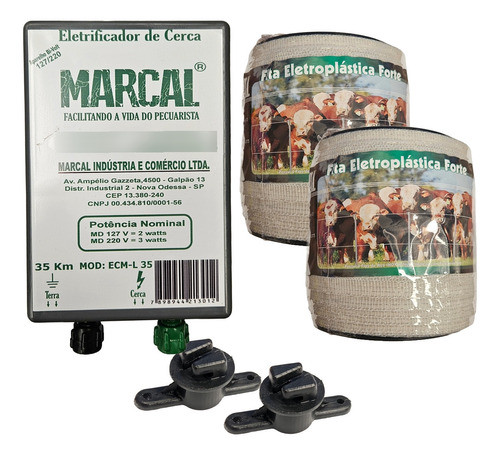 Kit Cerca Gado Equinos Eletrificador + Fita + Isoladores 0