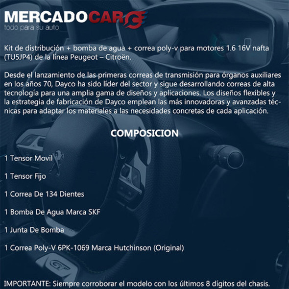 Distribucion Dayco + Bomba + Poly-v Citroen C4 1.6 16v 2009 1