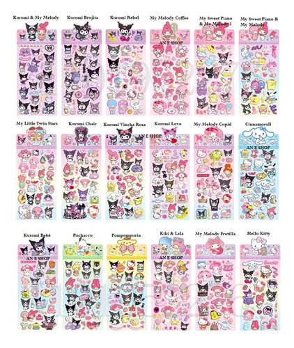 Planchas X2 Stickers Holográficas Kuromi My Melody Cinna 0