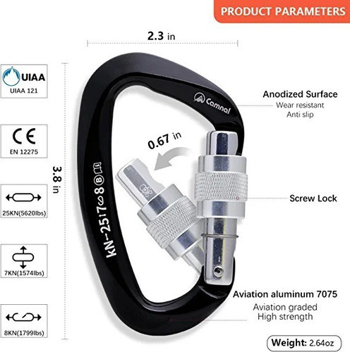 Mosquetón Bloqueo Tornillo Cert. Uiaa Escalada Montaña 1