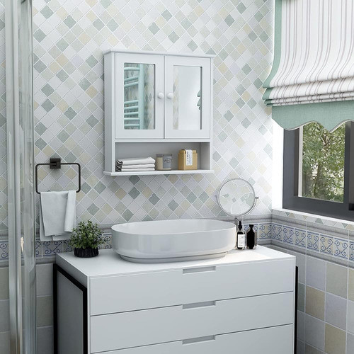Taohfe Mueble De Baño Montado En La Pared Con 2 Puertas De E 1