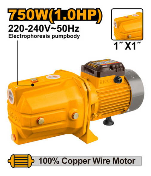Bomba Agua 750w 1hp Jet Autocebante 55l/min Ingco Jp07508 1