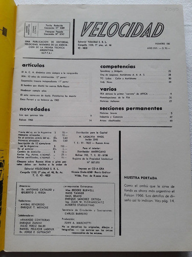 Revista Velocidad N° 186 Feb/marzo 1966 Falcon Tc Lobos Colo 1