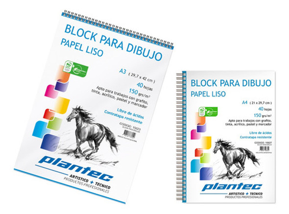 Block Para Dibujo A3 Plantec 150 Gms Liso 40 Hojas C/espiral 0