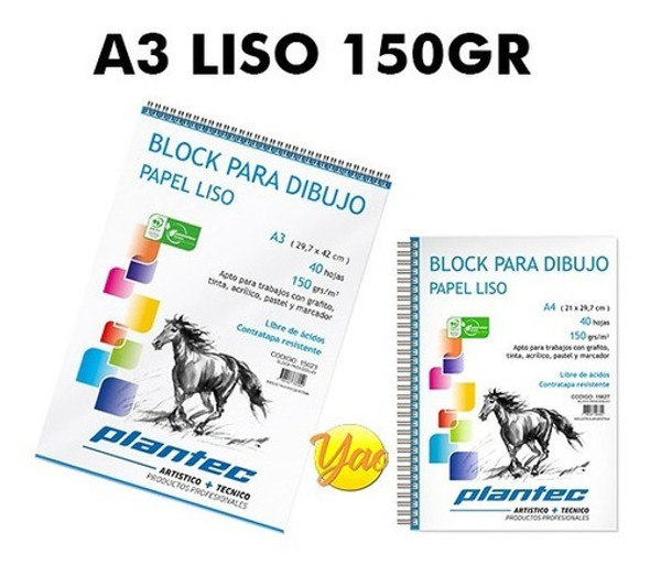 Block Para Dibujo A3 Plantec 150 Gms Liso 40 Hojas C/espiral 1
