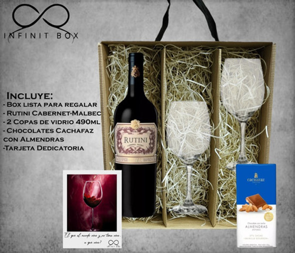 Box Regalo Empresarial Vino Rutini + 2 Copas Vidrio + Choco 1 Box Regalo Empresarial Vino Rutini + 2 Copas Vidrio + Choco 1