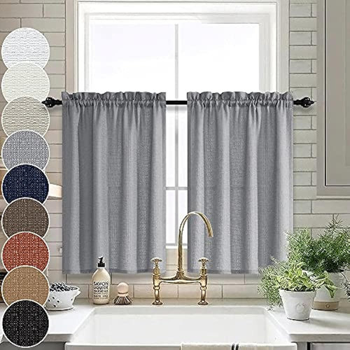 Cortinas Cortas De Color Gris Claro Para Ventana De Sótano, 0