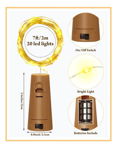 Paquete De 60 Luces De Botella De Vino Con Corcho, Luces De 1