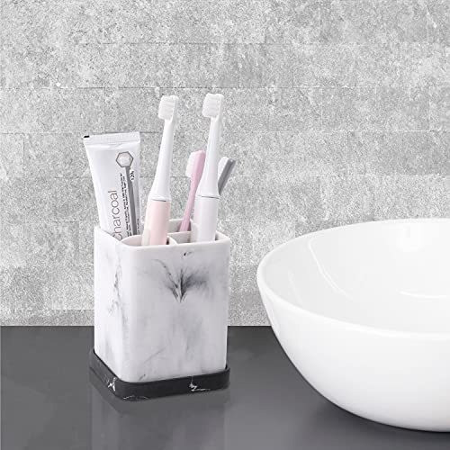 Porta Cepillo Dental-diseño Resina-aspecto Marmol Blanco 1