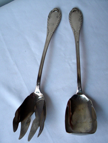 Dos Cubiertos Antiguos Para Pasta 25 Cm De Largo Monograma 1