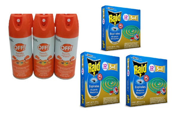 Espirales Repelente Raid 3 Cajas + 3 Off Family 170cc 0 Espirales Repelente Raid 3 Cajas + 3 Off Family 170cc 0