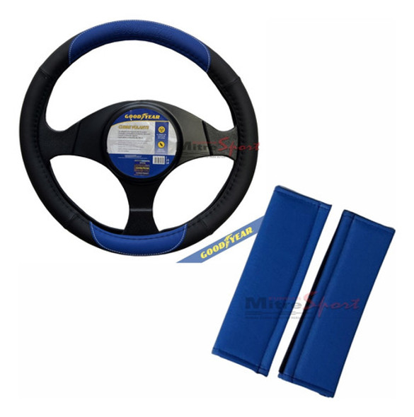 Cubre Volante Goodyear + 2 Cubre Cinturones Acolchados Azul 0