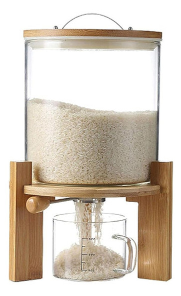 Dispensador De Arroz De Vidrio Con Soporte De Madera, Dispen 0 Dispensador De Arroz De Vidrio Con Soporte De Madera, Dispen 0