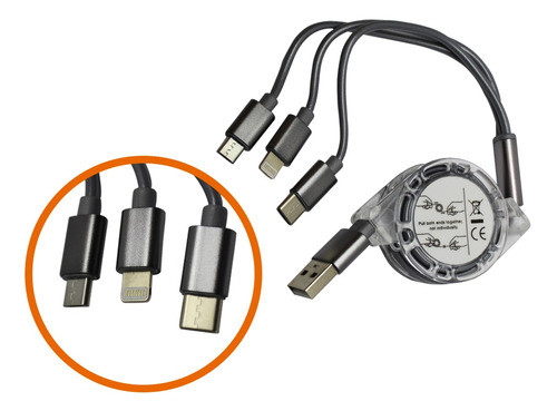 Cable Adaptador   Usb 3 En 1 Tipo C Ligtning Micro 0