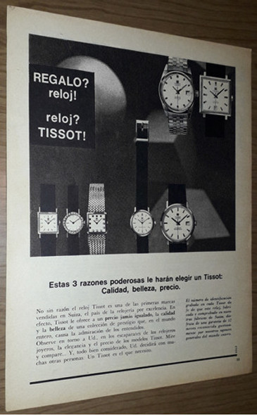P280 Clipping Antigua Publicidad Relojes Tissot Año 1966 0