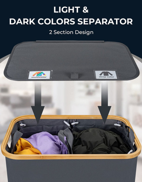 Yamagahome Cesta Doble Para La Ropa Sucia Con Tapa, 140 L, 2 1