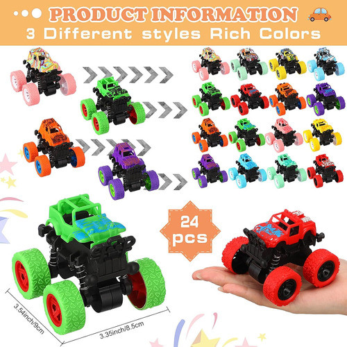 Coches De Monstruos Mini Para Niños, 24 Unidades, 360° Rotac 1
